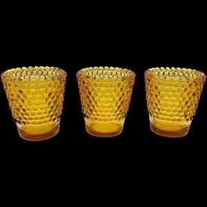 Vintage Amber Glass Hobnail Votive Candle Holder MCM Taiwan Set of Three Retro